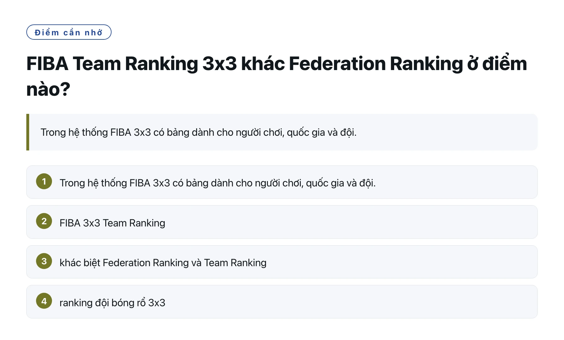 FIBA Team Ranking 3x3 khác Federation Ranking ở điểm nào?——全文要点速览